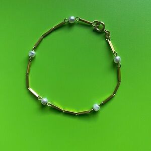 [Vintage] 14K Gold Pearl Station Bracelet